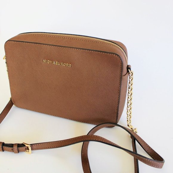 Michael Kors Brown/Tan Jet Set Large Saffiano Leather Crossbody Bag - Picture 4 of 12